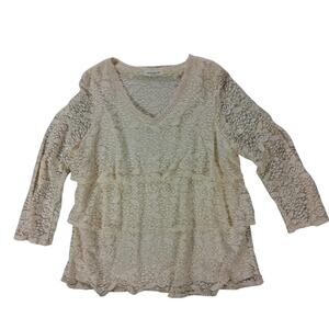 Skye’s The Limit Women’s Lace V Neck Long Sleeve Blouse Cream Boho